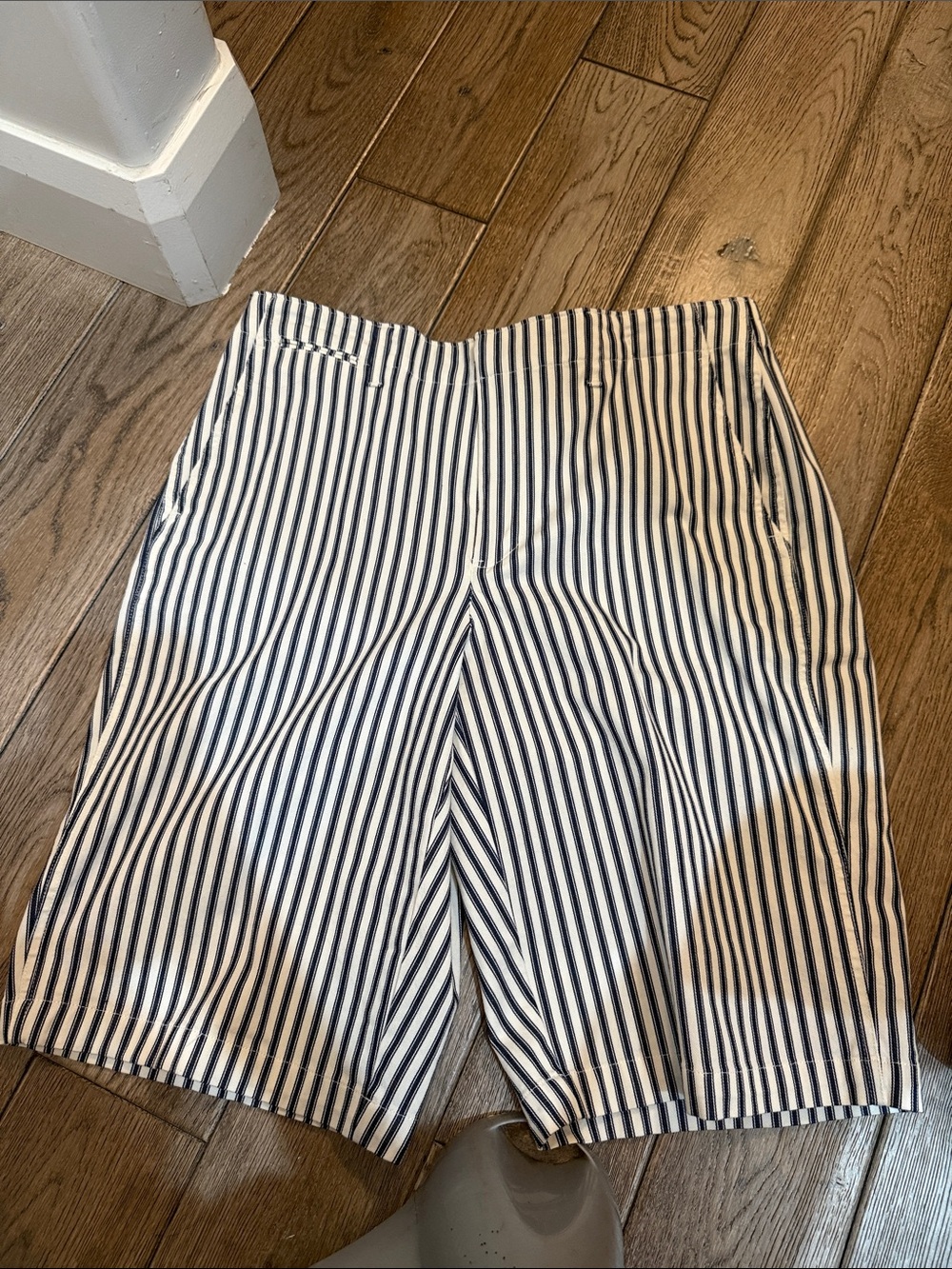 Lands' End Navy and White Vertical Stripe Shorts